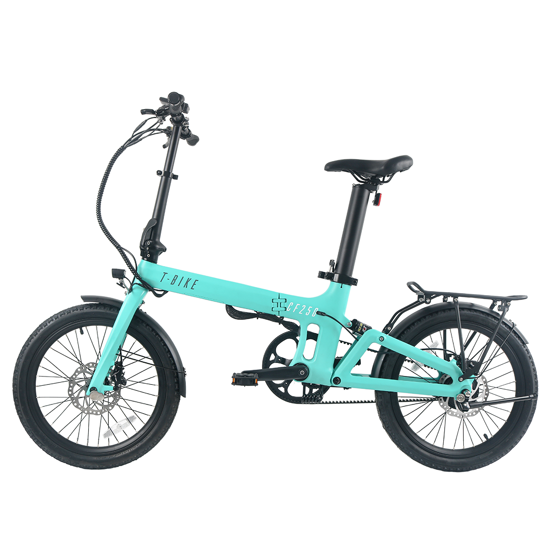 Side view Image of the CF250 folding E-Bike in a turquoise colour