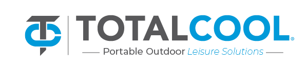 Logo for totalcool, total in grey and cool in blue with the tagline "Portable outdoor Leisure solutions"