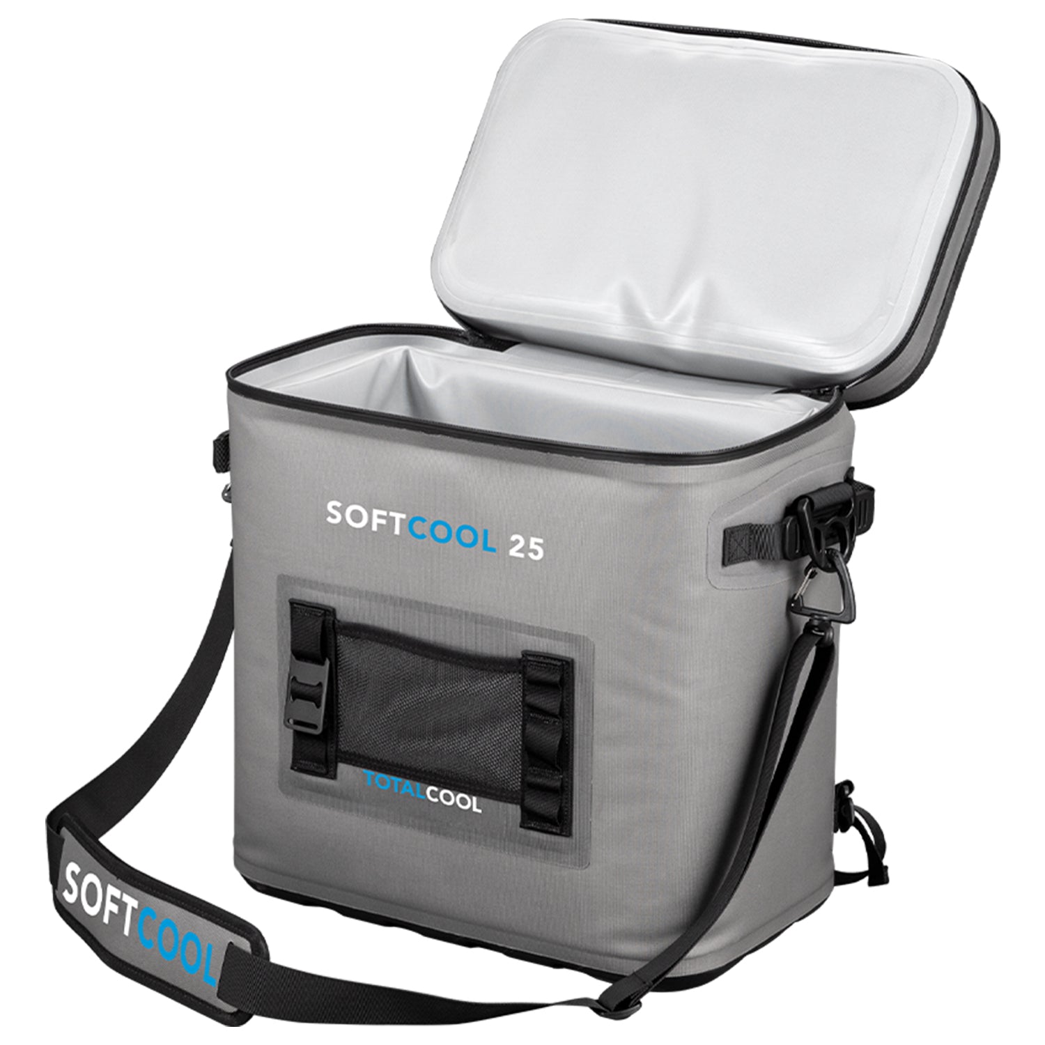 Image of the grey softcool 25 coolbag with the lid open