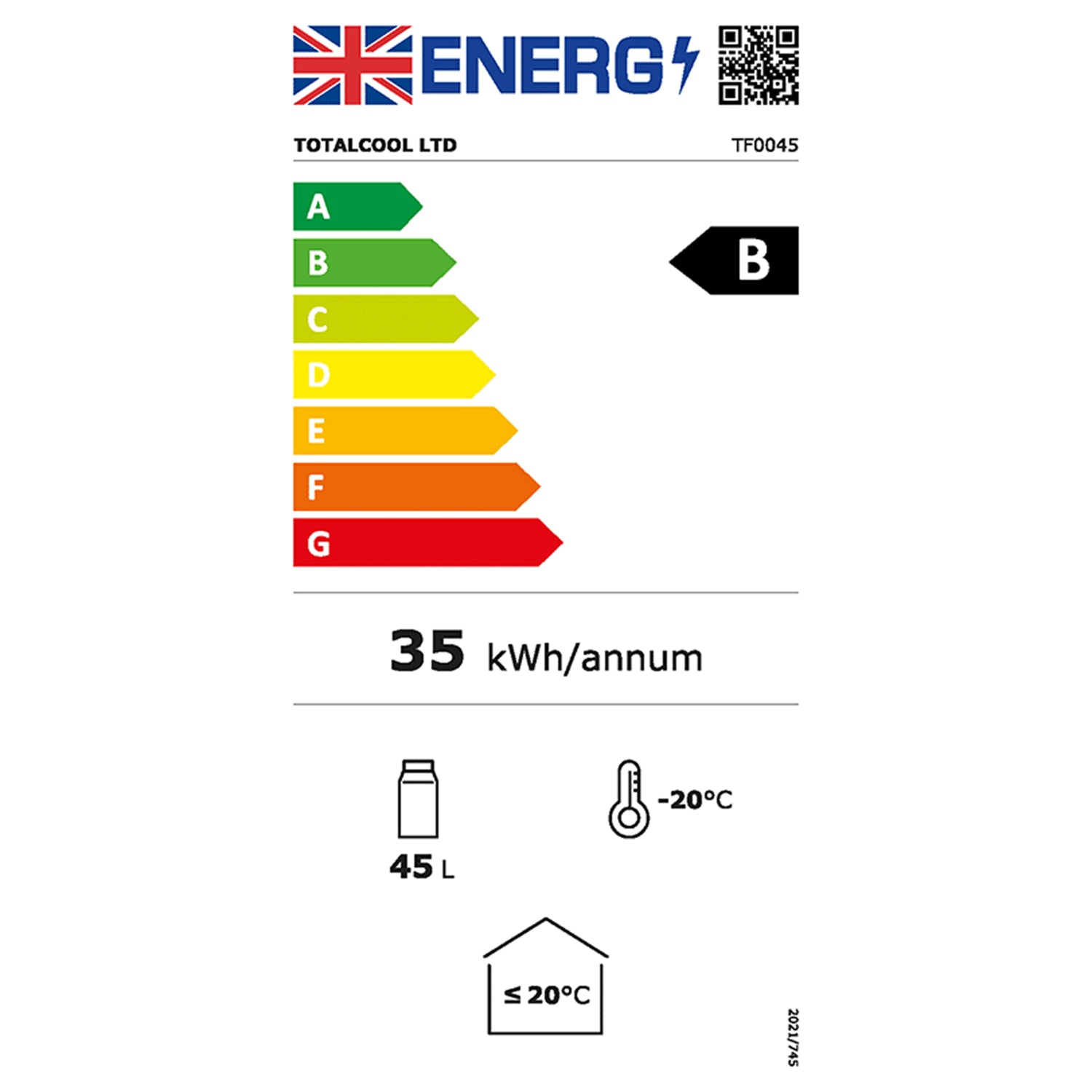 Image of the Totalfreeze 45's energy efficiency rating