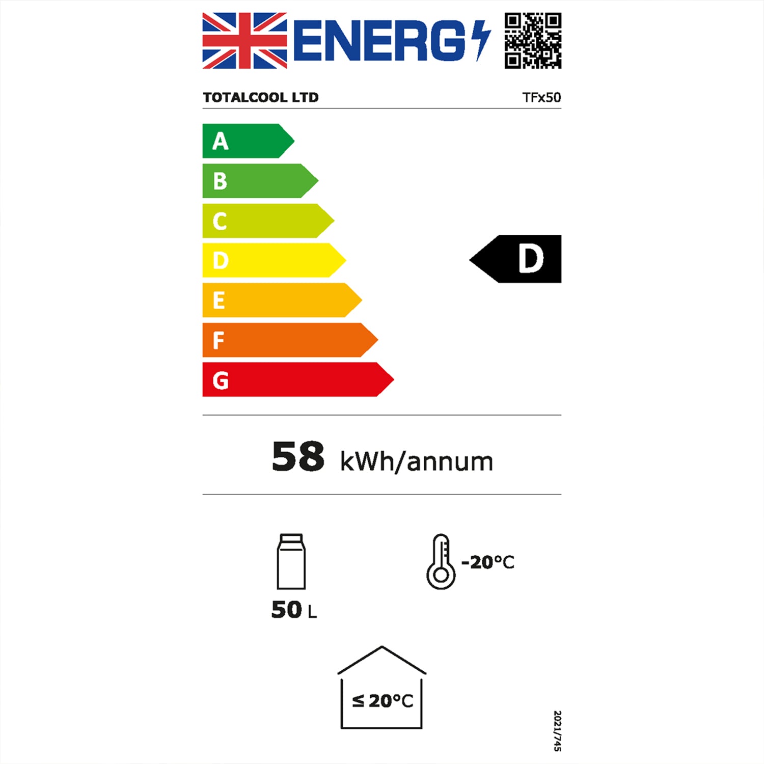 Energy efficiency rating for the TF-XTREME 50 portable fridge freezer